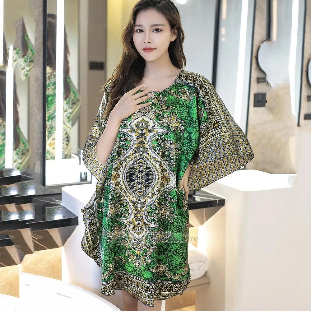 Plus Size Nightgown Sleepwear Women's Summer Nightwear Robe Lady Sexy Nightdress Silk Rayon Loose Bathrobe Gown Home Dress - plusminusco.com