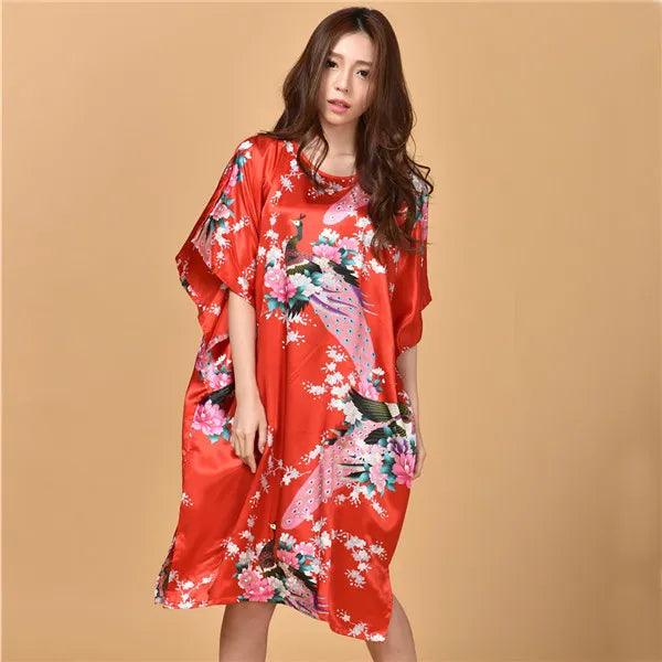 Plus Size Nightgown Sleepwear Women's Summer Nightwear Robe Lady Sexy Nightdress Silk Rayon Loose Bathrobe Gown Home Dress - plusminusco.com