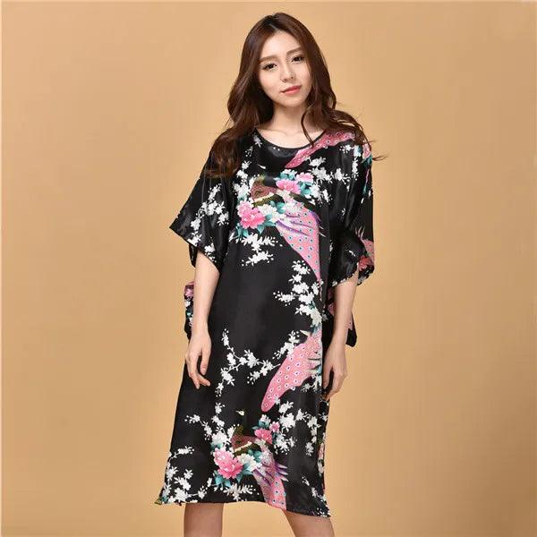 Plus Size Nightgown Sleepwear Women's Summer Nightwear Robe Lady Sexy Nightdress Silk Rayon Loose Bathrobe Gown Home Dress - plusminusco.com