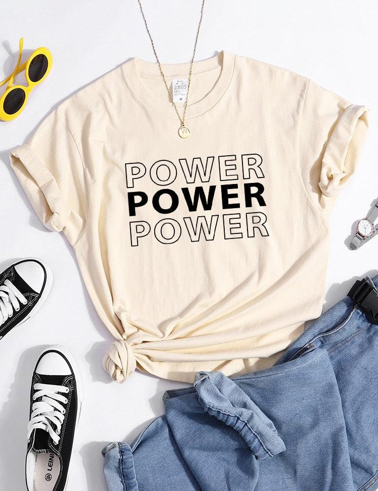 Power Print T-Shirts Trend Summer Comfortableclothes Short Sleeve Casual Oversized Tshirts Hip Hop Essential Women Tshirt - plusminusco.com