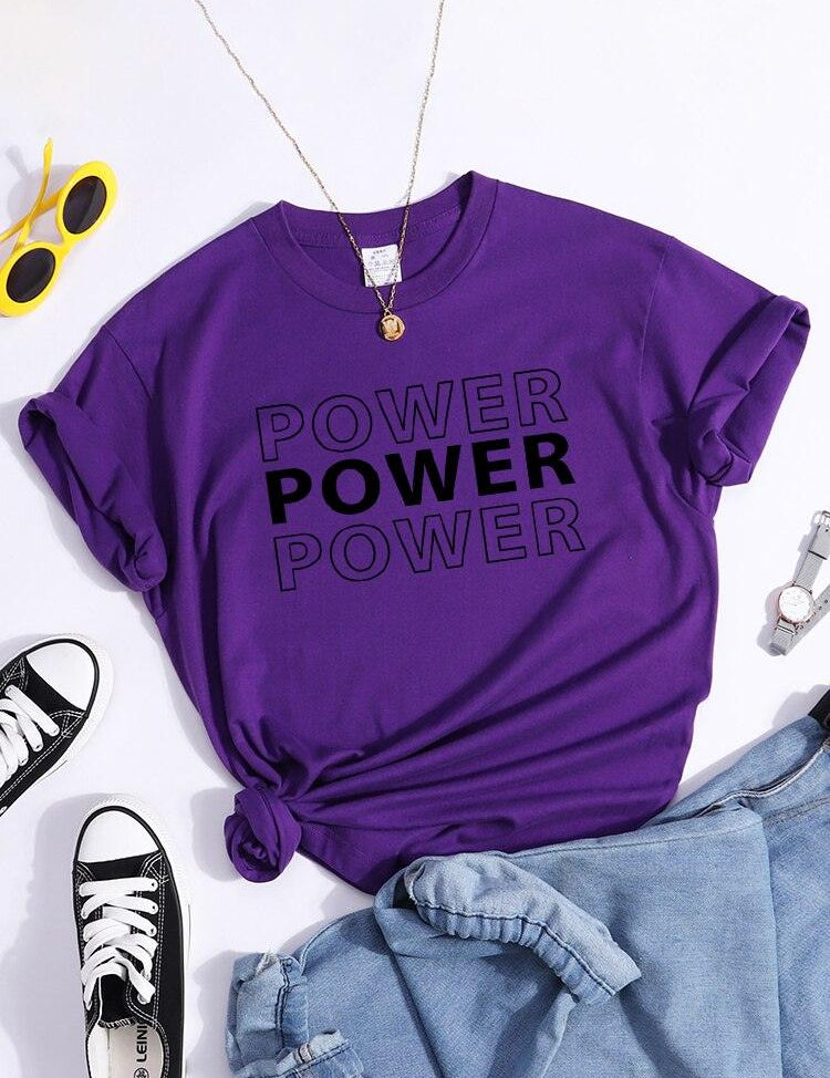 Power Print T-Shirts Trend Summer Comfortableclothes Short Sleeve Casual Oversized Tshirts Hip Hop Essential Women Tshirt - plusminusco.com