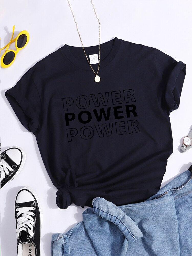 „Power Print“ marškinėliai Vasaros tendencijos Patogūs drabužiai trumpomis rankovėmis, kasdieniai dideli marškinėliai „Hip Hop Essential“ moteriški marškinėliai – plusminusco.com