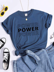 Power Print T-Shirts Tendance Été Confortablevêtements À Manches Courtes Décontracté Surdimensionné T-shirts Hip Hop Essentiel Femmes T-shirt - plusminusco.com