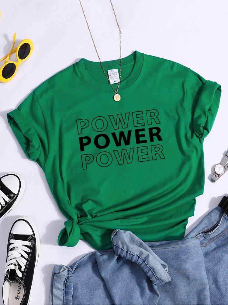 Power Print Camisetas Tendência Verão Confortável Roupas Manga Curta Casual Camisetas Oversized Hip Hop Essential Mulheres Camiseta - plusminusco.com