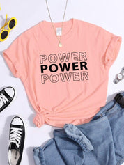 Power Print T-Shirt Trend Yaz Rahat Giysiler Kısa Kollu Casual Büyük Boy Tişört Hip Hop Essential Kadın Tshirt - plusminusco.com