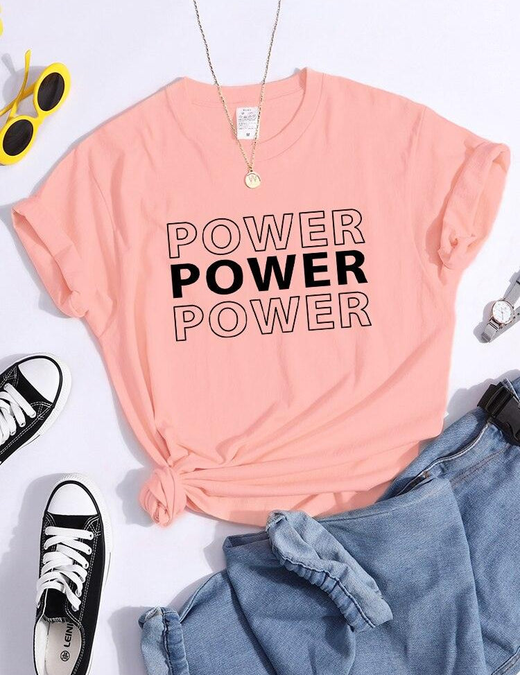 Tricouri Power Print Trend Vară Îmbrăcăminte confortabilă Mânecă scurtă Casual Tricouri supradimensionate Hip Hop Essential Tricou pentru femei - plusminusco.com