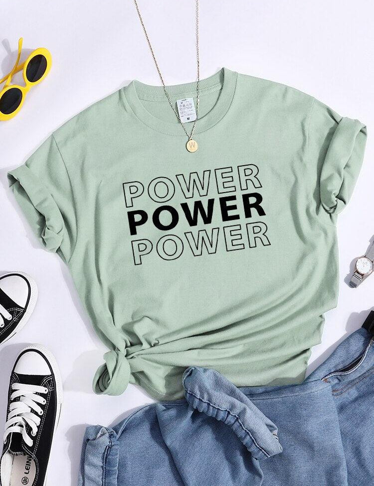 Power Print T-krekli Trend Summer Ērtiapģērbi Īsām piedurknēm Ikdienišķi lielizmēra Tkrekli Hip Hop Essential Sieviešu Tkrekls - plusminusco.com
