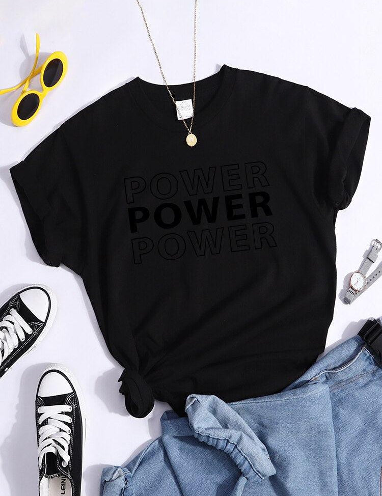 Power Print T-Shirts Trend Sommer Bequeme Kleidung Kurzarm Lässige Übergroße T-Shirts Hip Hop Essential Damen T-Shirt - plusminusco.com