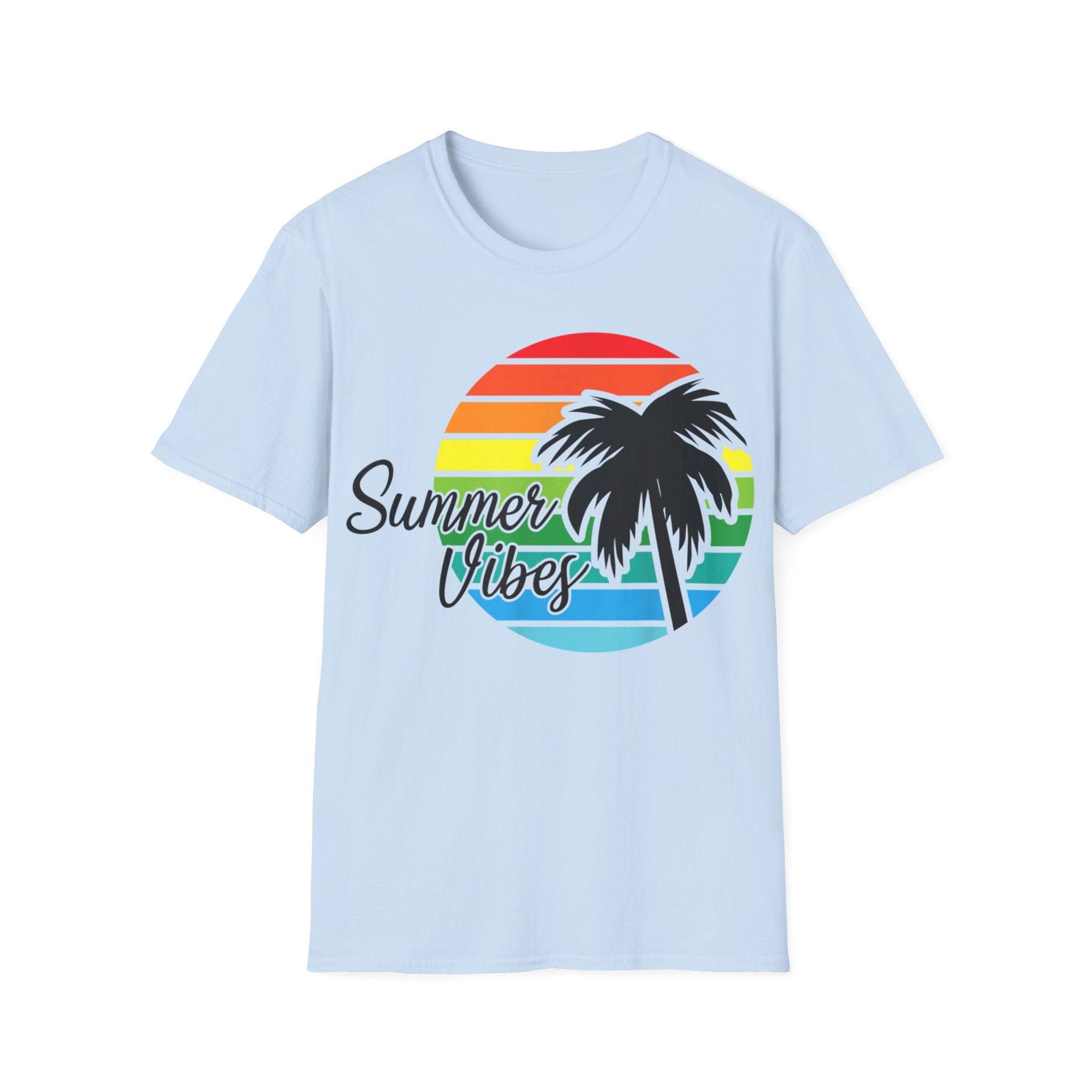 Retro Beach Summer Vibe Sunset And Palm Trees Unisex Softstyle T-Shirt Cotton, Crew neck, DTG, Men's Clothing, Regular fit, T-shirts, Women's Clothing - plusminusco.com