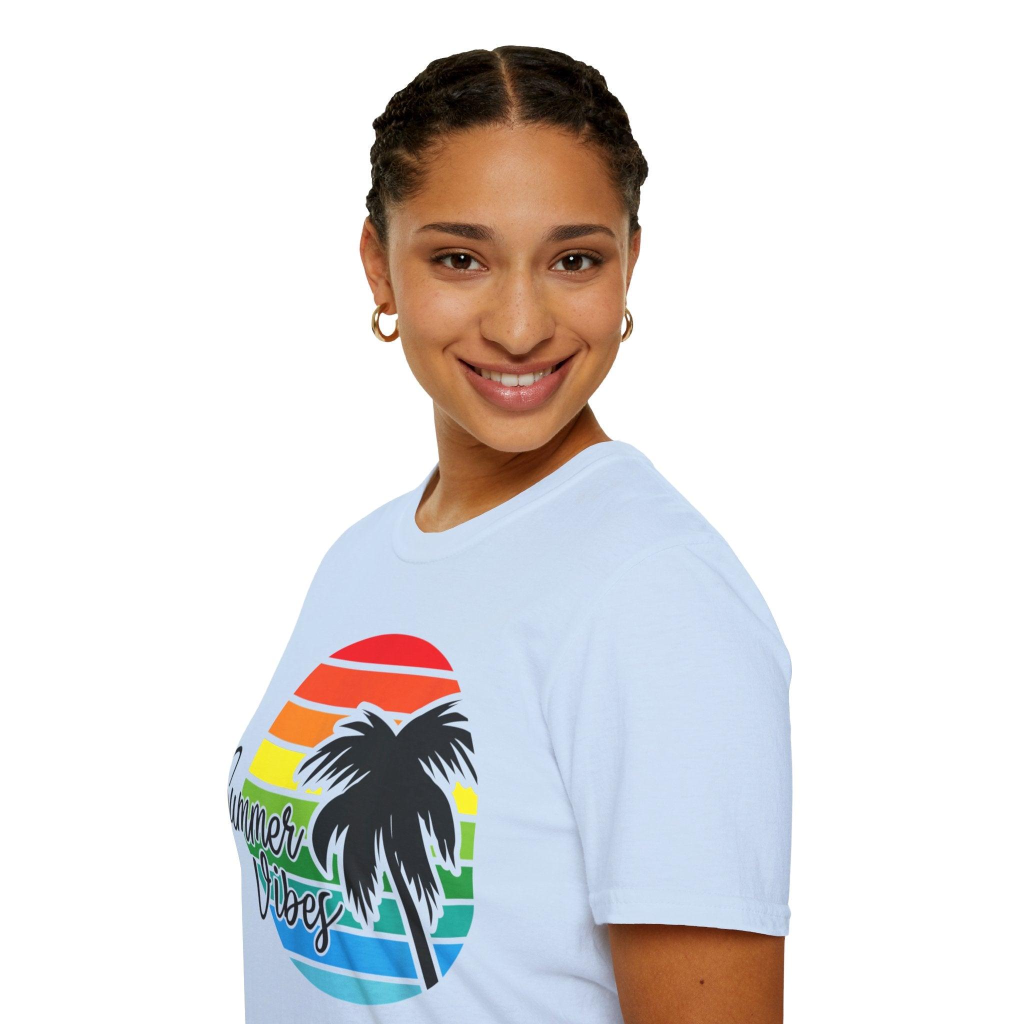 Retro Beach Summer Vibe Sunset And Palm Trees Unisex Softstyle T-Shirt Cotton, Crew neck, DTG, Men's Clothing, Regular fit, T-shirts, Women's Clothing - plusminusco.com