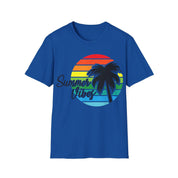 Retro Beach Summer Vibe Sunset And Palm Trees Unisex Softstyle T-Shirt Cotton, Crew neck, DTG, Men's Clothing, Regular fit, T-shirts, Women's Clothing - plusminusco.com