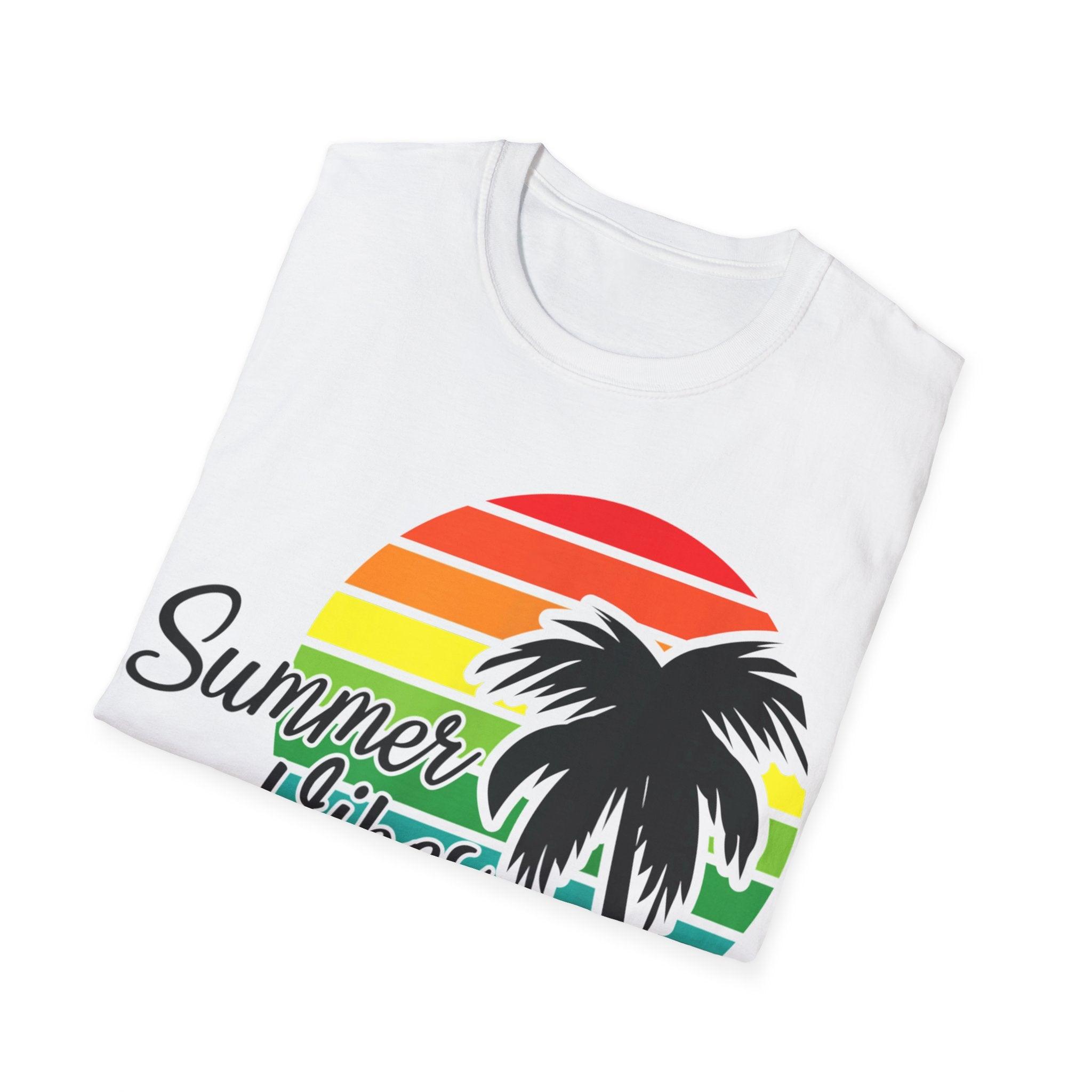 Retro Beach Summer Vibe Sunset And Palm Trees Unisex Softstyle T-Shirt Cotton, Crew neck, DTG, Men's Clothing, Regular fit, T-shirts, Women's Clothing - plusminusco.com