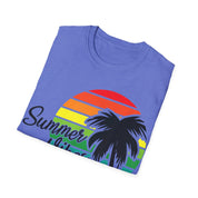 Retro Beach Summer Vibe Sunset And Palm Trees Unisex Softstyle T-Shirt Cotton, Crew neck, DTG, Men's Clothing, Regular fit, T-shirts, Women's Clothing - plusminusco.com