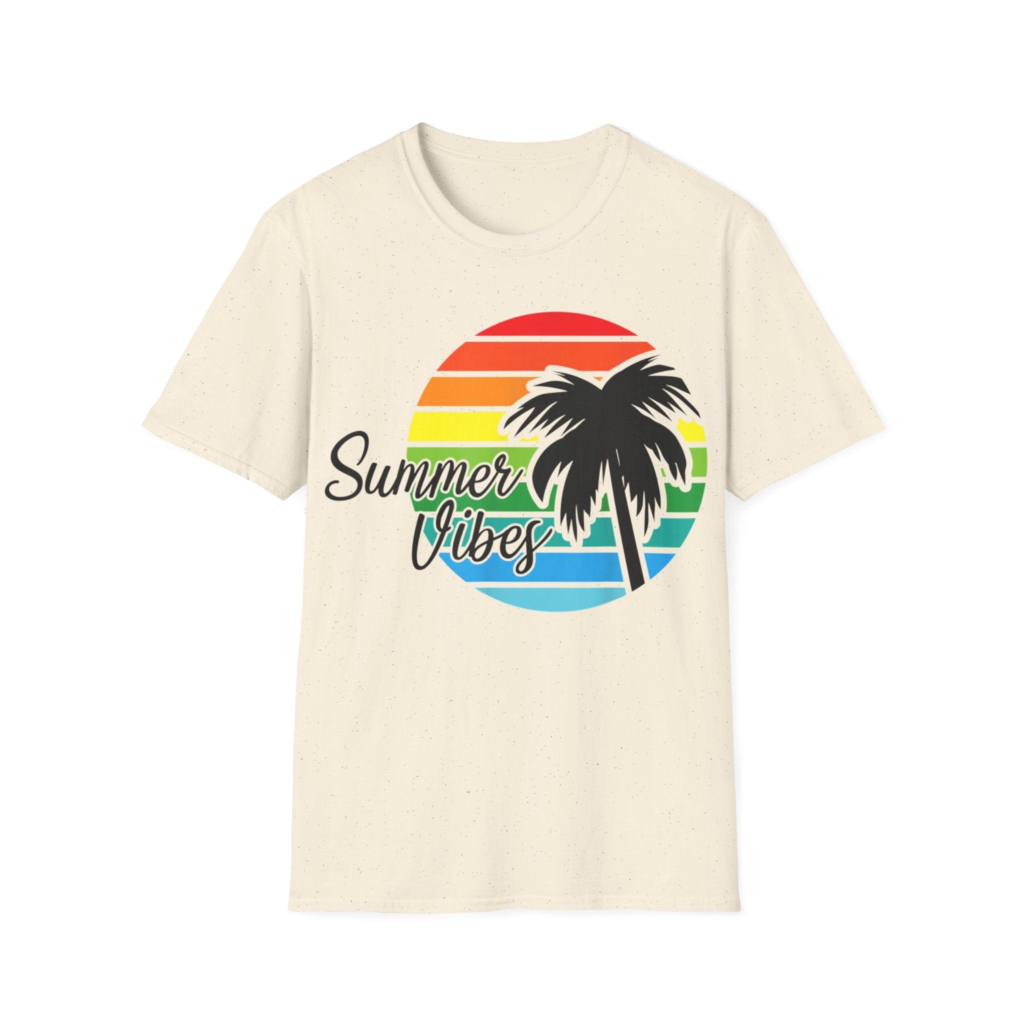 Retro Beach Summer Vibe Sunset And Palm Trees Unisex Softstyle T-Shirt Cotton, Crew neck, DTG, Men's Clothing, Regular fit, T-shirts, Women's Clothing - plusminusco.com