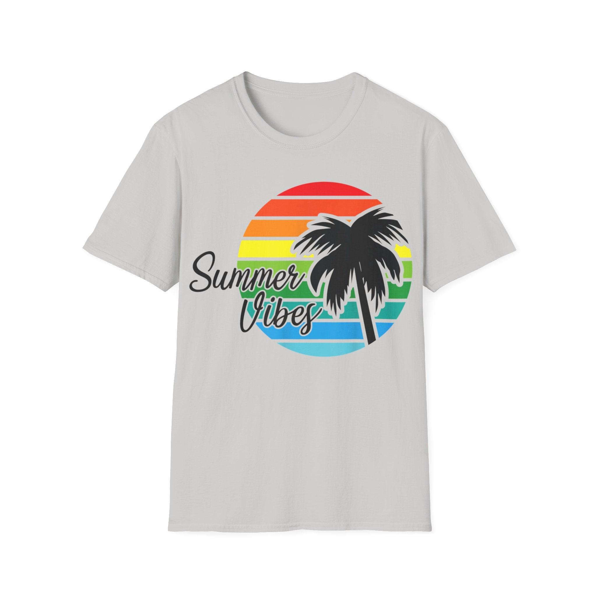 Retro Beach Summer Vibe Sunset And Palm Trees Unisex Softstyle T-Shirt Cotton, Crew neck, DTG, Men's Clothing, Regular fit, T-shirts, Women's Clothing - plusminusco.com