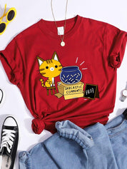 Sarcástico Comentários Kawaii Cat T-Shirt Mulheres Moda Casual Camisetas Street Hip Hop Crop Top Cool Sport Respirável Camisetas Femininas - plusminusco.com