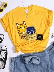 Sarkastiški komentarai Kawaii Cat marškinėliai Moteriški madingi laisvalaikio marškinėliai Street Hip Hop Crop Top Cool sportiniai kvėpuojantys marškinėliai - plusminusco.com