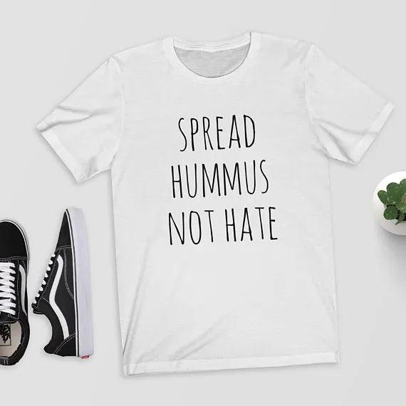 „Spread Hummus Not Hate“ marškinėliai „Top Tee“ marškinėliai Vegan Vegetarian Perfect Gift Juokingi veganiški marškinėliai - plusminusco.com