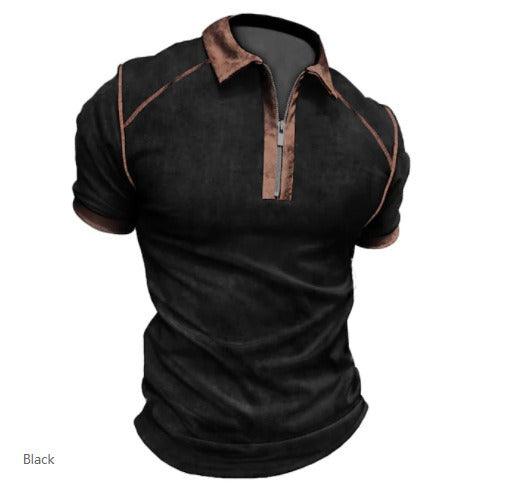 Summer New Men Polo Shirt Short Sleeve Color Matching Zipper T-Shirt Top - plusminusco.com