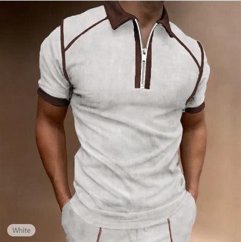 Summer New Men Polo Shirt Short Sleeve Color Matching Zipper T-Shirt Top - plusminusco.com