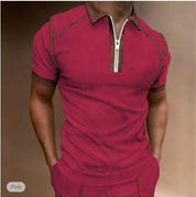Summer New Men Polo Shirt Short Sleeve Color Matching Zipper T-Shirt Top - plusminusco.com