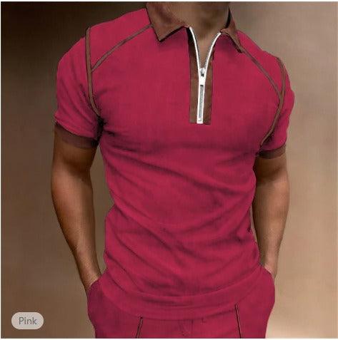 Summer New Men Polo Shirt Short Sleeve Color Matching Zipper T-Shirt Top - plusminusco.com