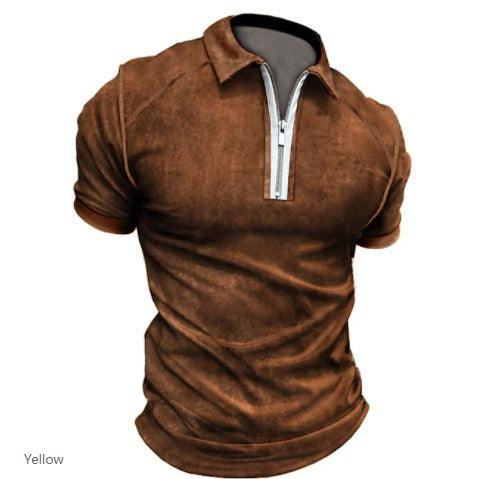 Summer New Men Polo Shirt Short Sleeve Color Matching Zipper T-Shirt Top - plusminusco.com
