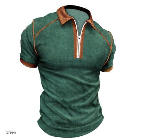 Summer New Men Polo Shirt Short Sleeve Color Matching Zipper T-Shirt Top - plusminusco.com
