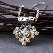 Vintage Viking Odin Raven Mjolnir Thor's Hammer Necklace nordic jewelry - plusminusco.com