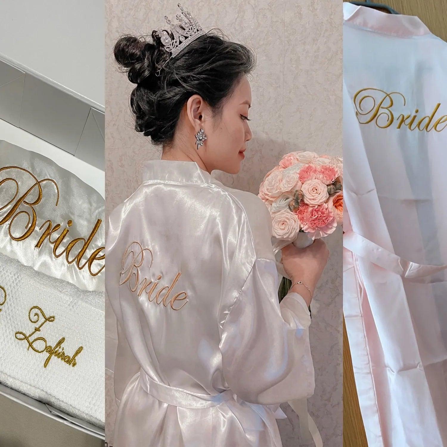 Wedding Bride Bridesmaid Robe Dressing Gown Sexy Women Bathrobe Nightgown Short Sleepwear Casual Flower Kimono Geisha M L XL - plusminusco.com