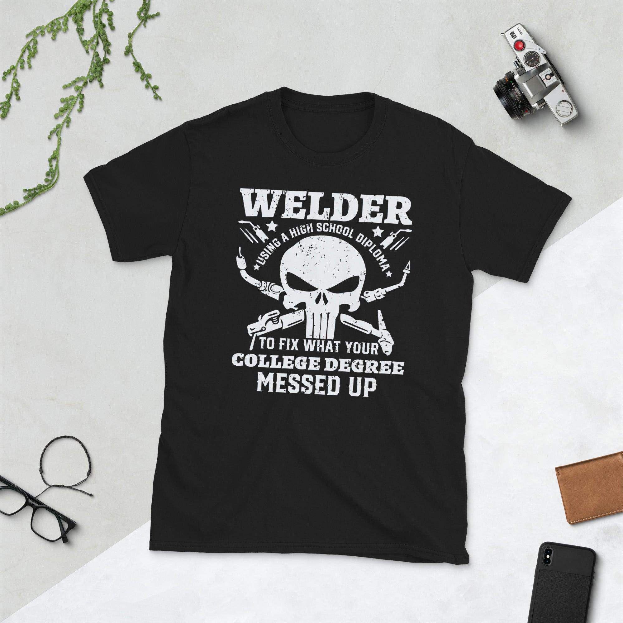 Welder using a high school diploma Unisex Tee - plusminusco.com