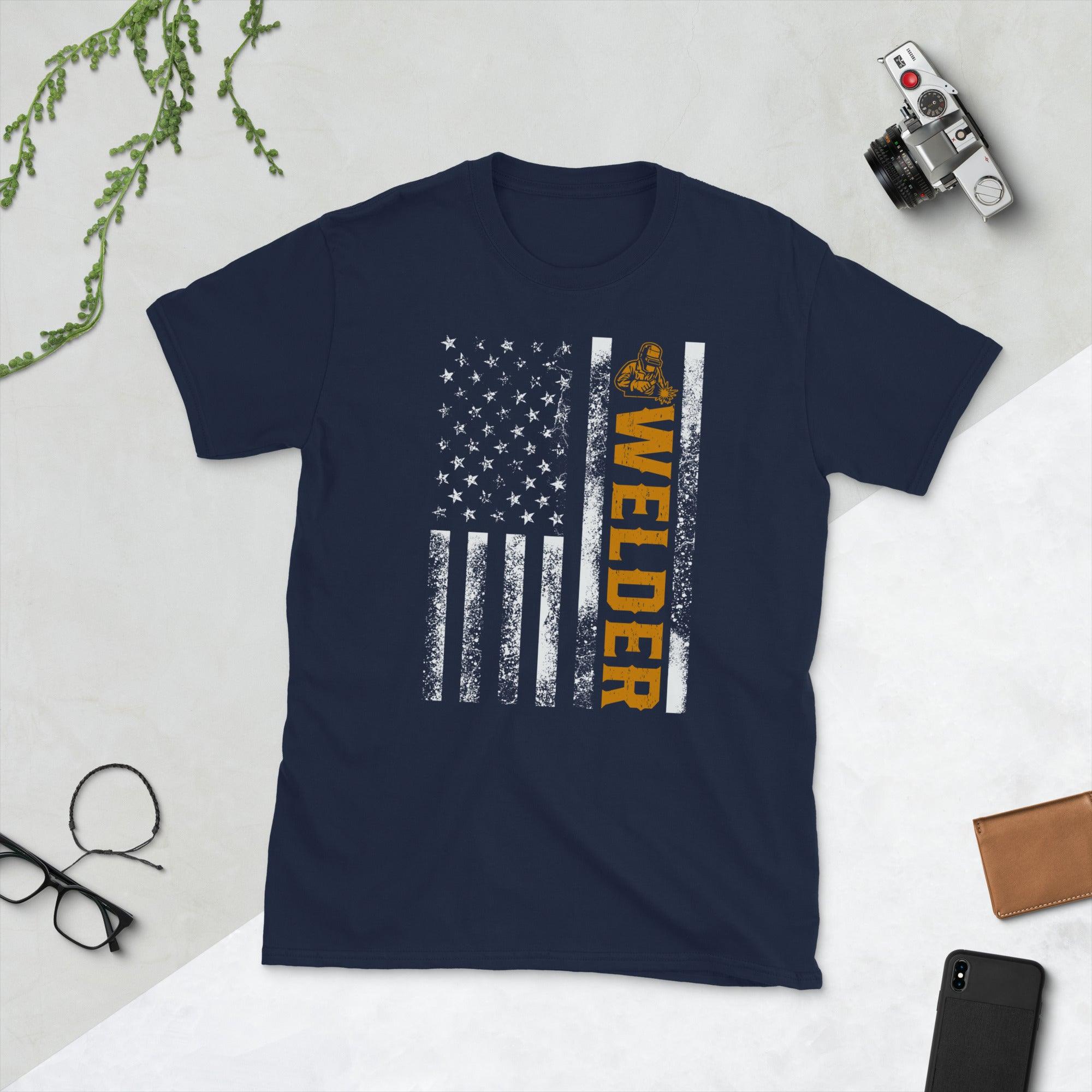 Welder Vintage American Flag Unisex Tee - plusminusco.com