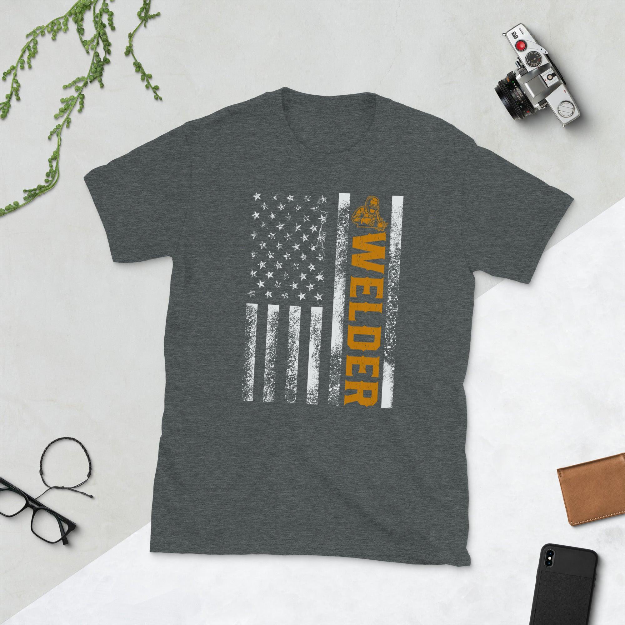 Welder Vintage American Flag Unisex Tee - plusminusco.com