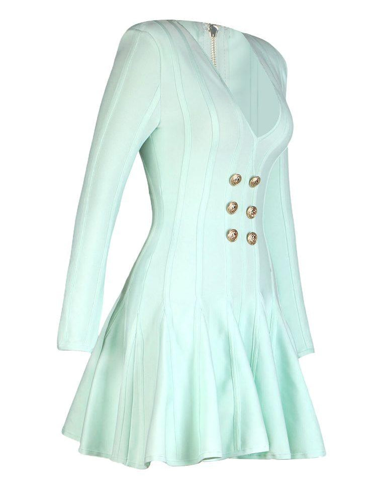 Женска завојна хаљина А-кроја са дугим рукавима, Елегантна вечерња мини хаљина за славне особе - плусминусцо.цом