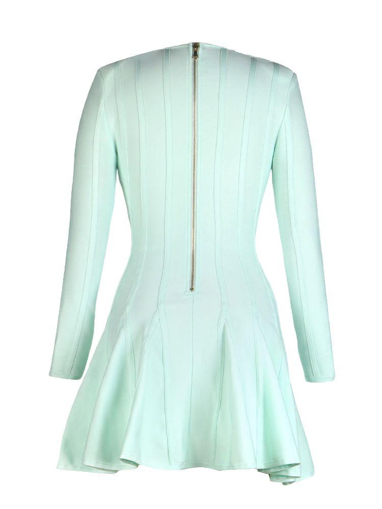 Women's V-neck Bandage Dress A-line Sexy Long Sleeve Button Club Celebrity Elegant Evening Mini Party Dress - plusminusco.com