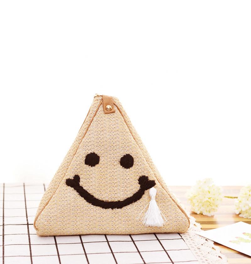 Kudottu laukku Straw Sling Bag Smiley Face Design - plusminusco.com