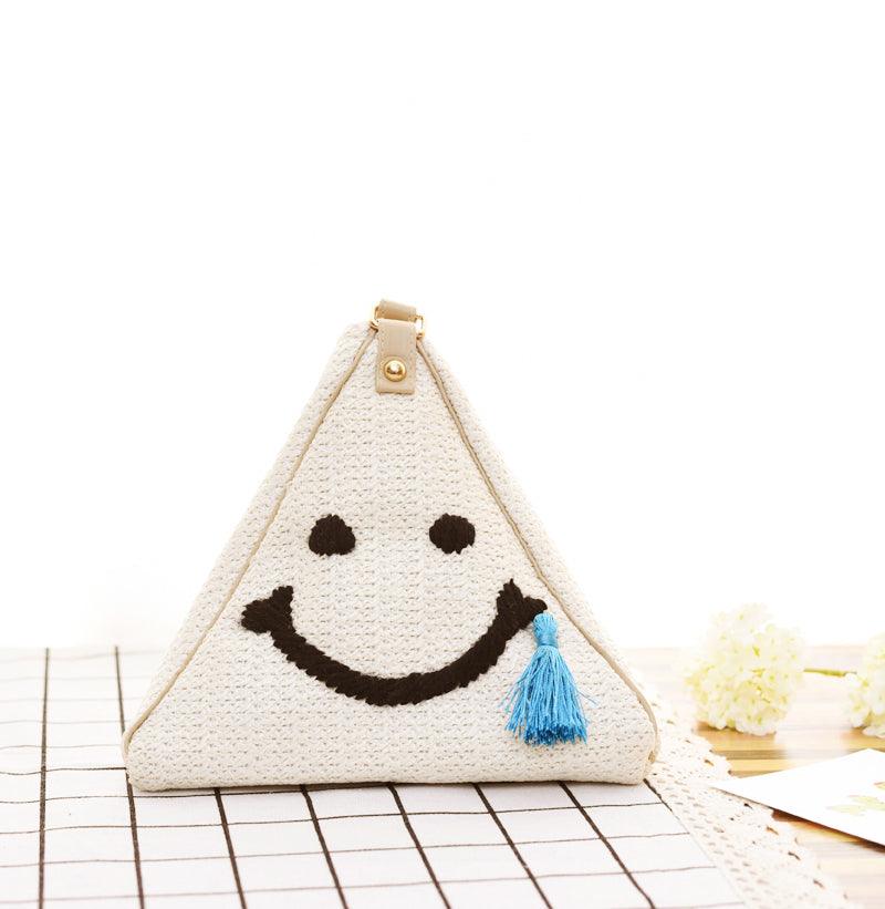 Тъкана чанта Сламена чанта с прашка Smiley Face Design - plusminusco.com