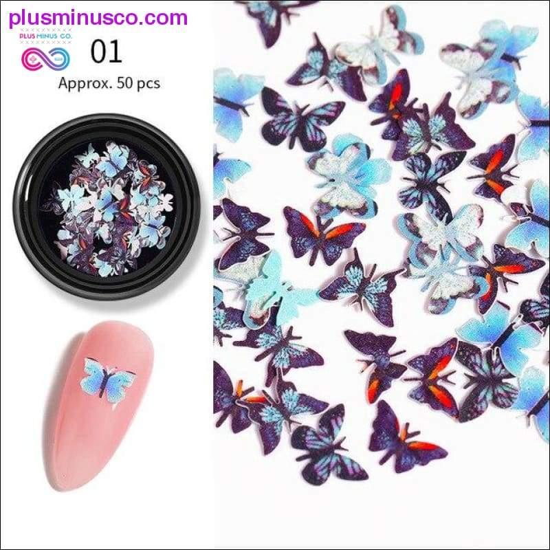 1 karp 50 tk Värvilised Butterfly Nail Flakies Sequins Sparkle - plusminusco.com
