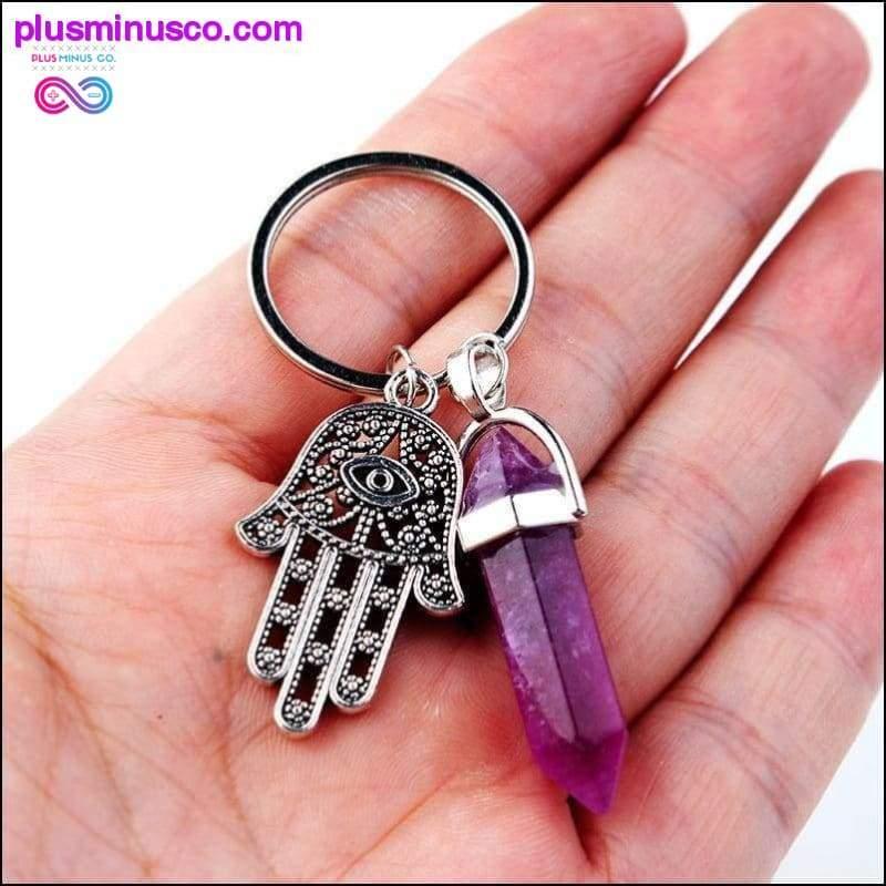 1 PC Natural Quartz Evil Eye Fatima Pink Crystal Keychain - plusminusco.com
