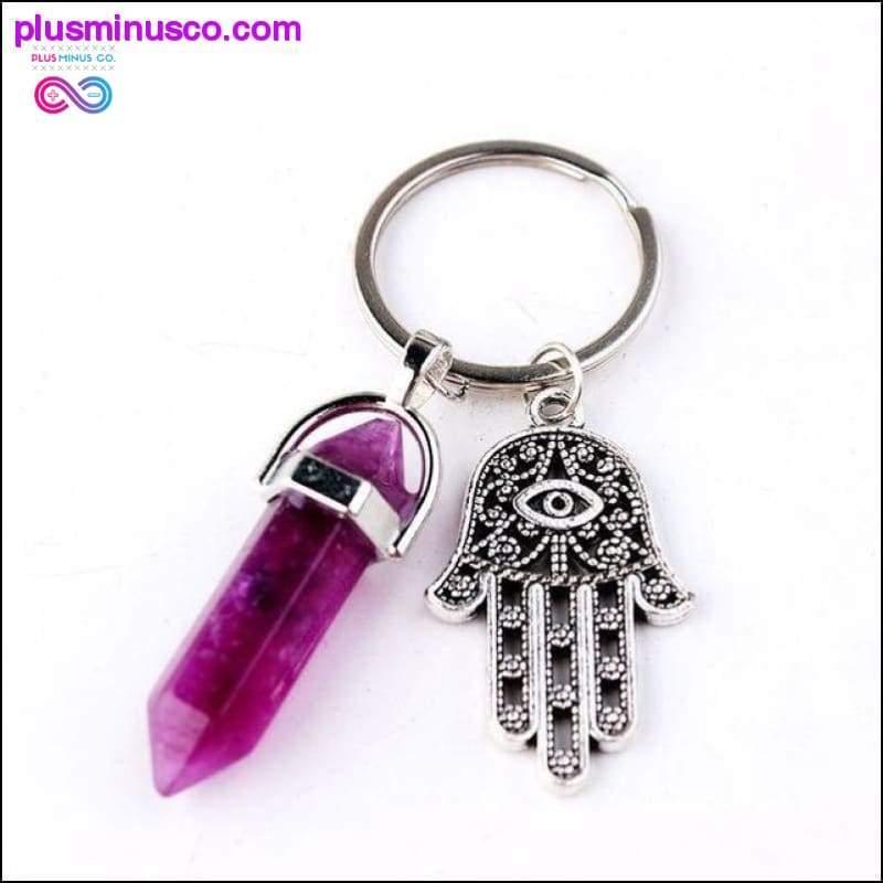 1 Stück natürlicher Quarz-Schlüsselanhänger mit bösem Blick und Fatima-Rosa-Kristall – plusminusco.com