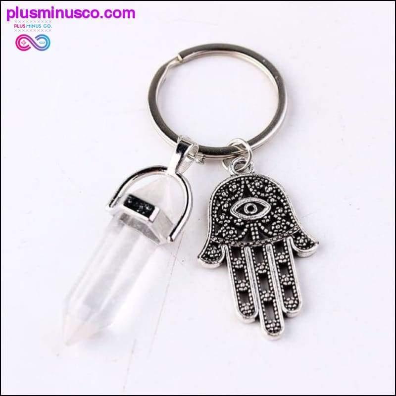 Брелок для ключів з натурального кварцу Evil Eye Fatima Pink Crystal - plusminusco.com