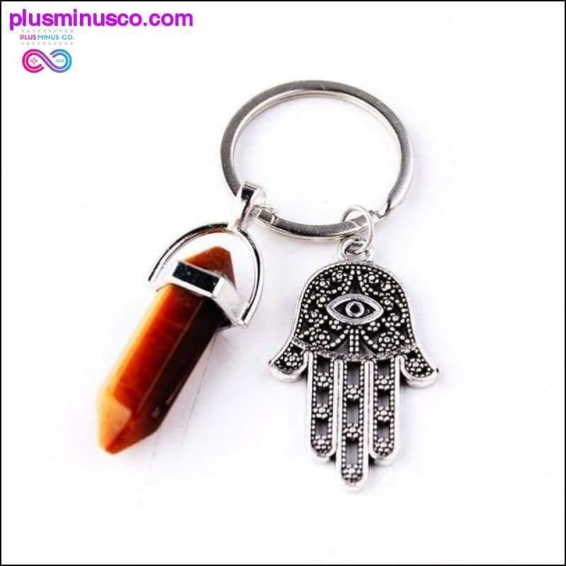 1 Stück natürlicher Quarz-Schlüsselanhänger mit bösem Blick und Fatima-Rosa-Kristall – plusminusco.com