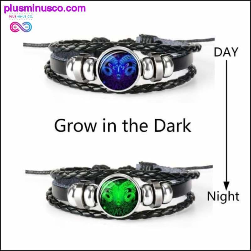Чорний плетений шкіряний браслет зі знаком зодіаку 12 сузір'їв - plusminusco.com