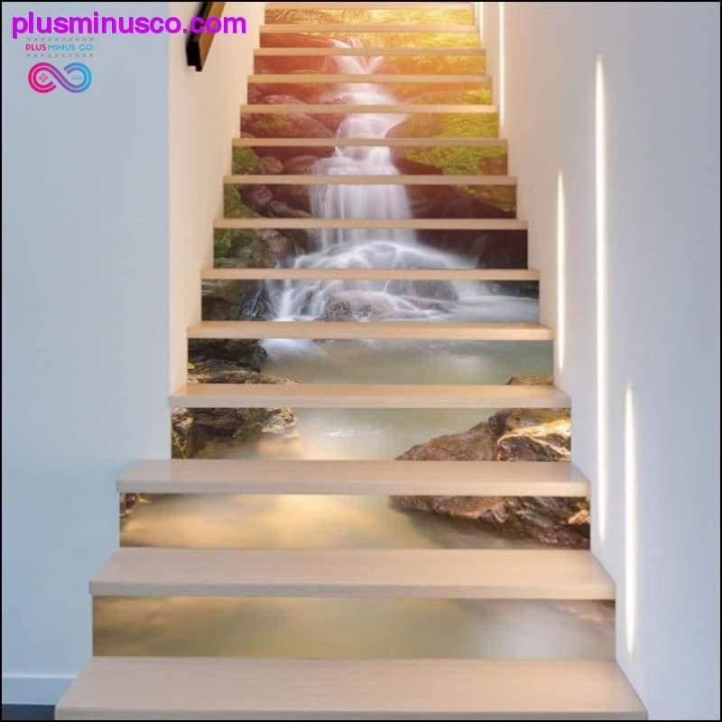 Set 3D Sunshine Waterfall Stair Wall Sticker Landscape - plusminusco.com