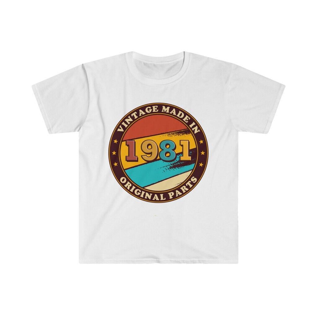 1981 m. vintažiniai gimtadienio marškinėliai, juokingi 80-ųjų retro stiliaus grafiniai marškinėliai, 1981 m. originalios senovinės detalės, vintažinė gimtadienio dovana – plusminusco.com
