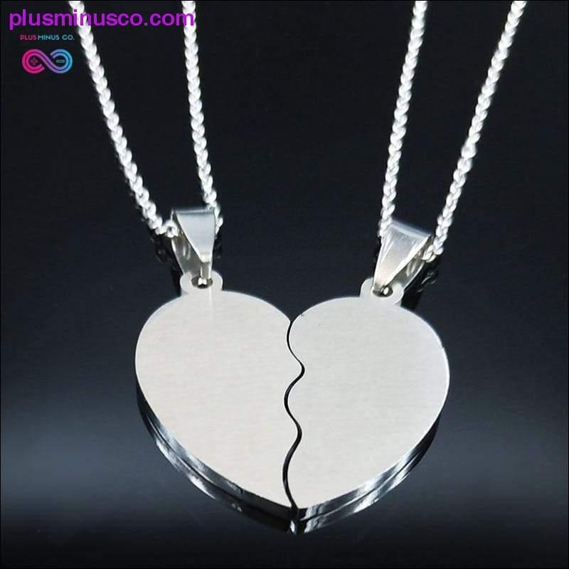 Collar de acero inoxidable con forma de corazón de 2 piezas para amigo - plusminusco.com