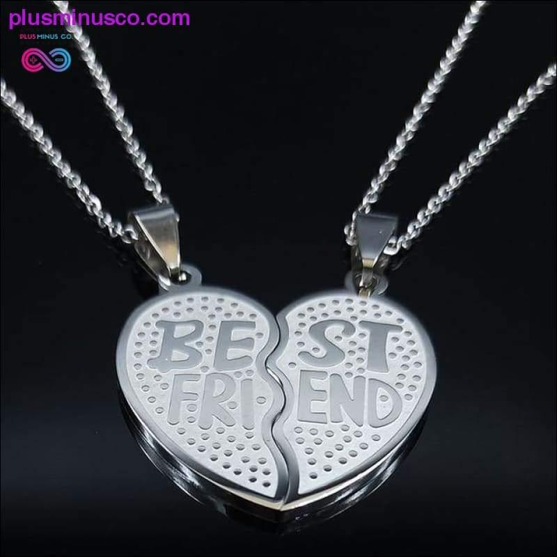 Collar de acero inoxidable con forma de corazón de 2 piezas para amigo - plusminusco.com