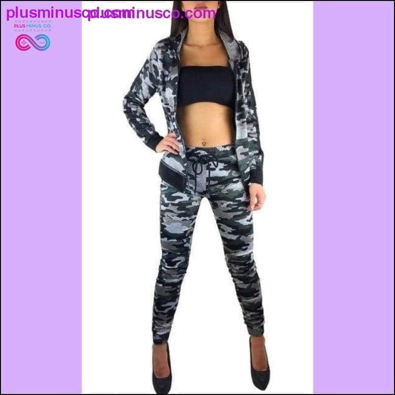 Ensemble 2 pièces femme costume d'entraînement camouflage pantalon de fitness - plusminusco.com