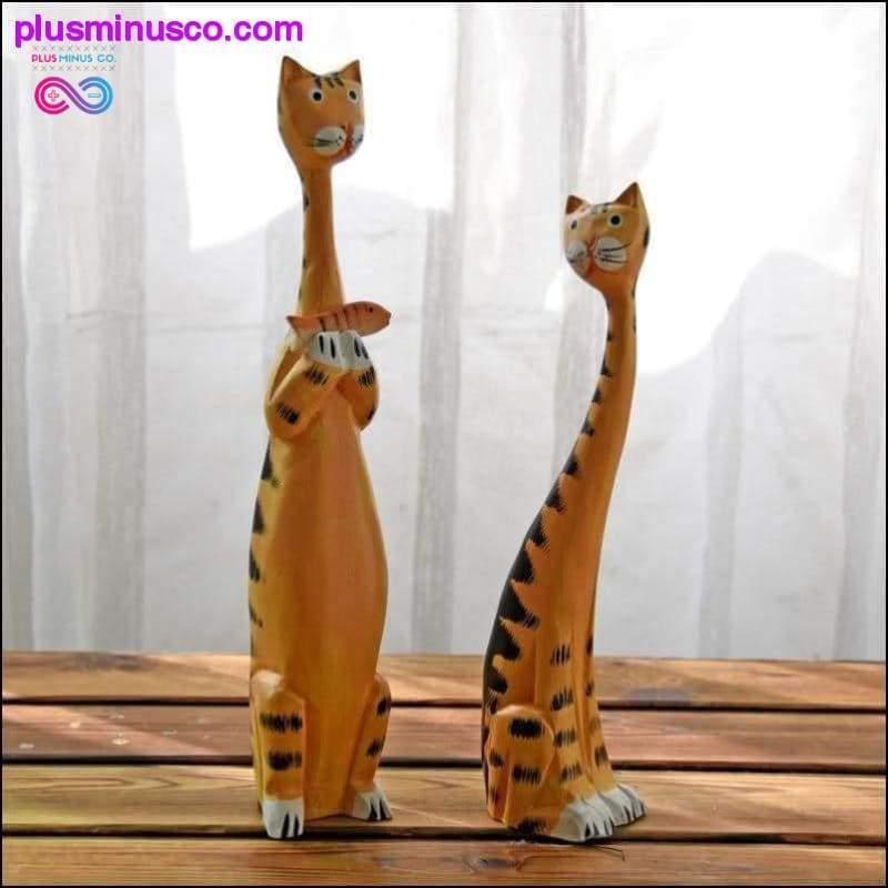 2 piezas creativo nórdico gato de madera decoración del hogar tallado en madera || - plusminusco.com