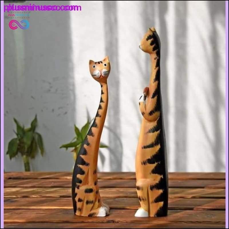Adornos creativos de modelo de gato de madera nórdico, 2 uds., decoración del hogar - plusminusco.com